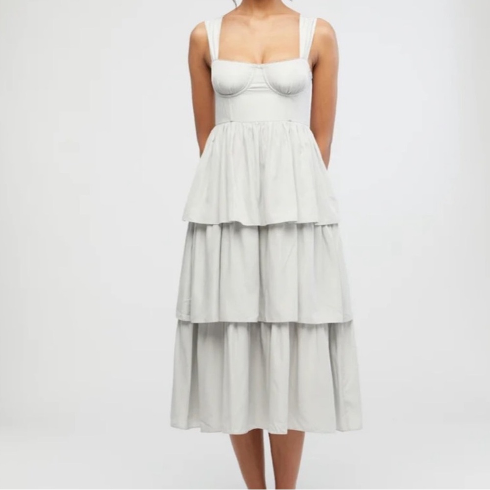 Tiered Beige Corset Midi Dress